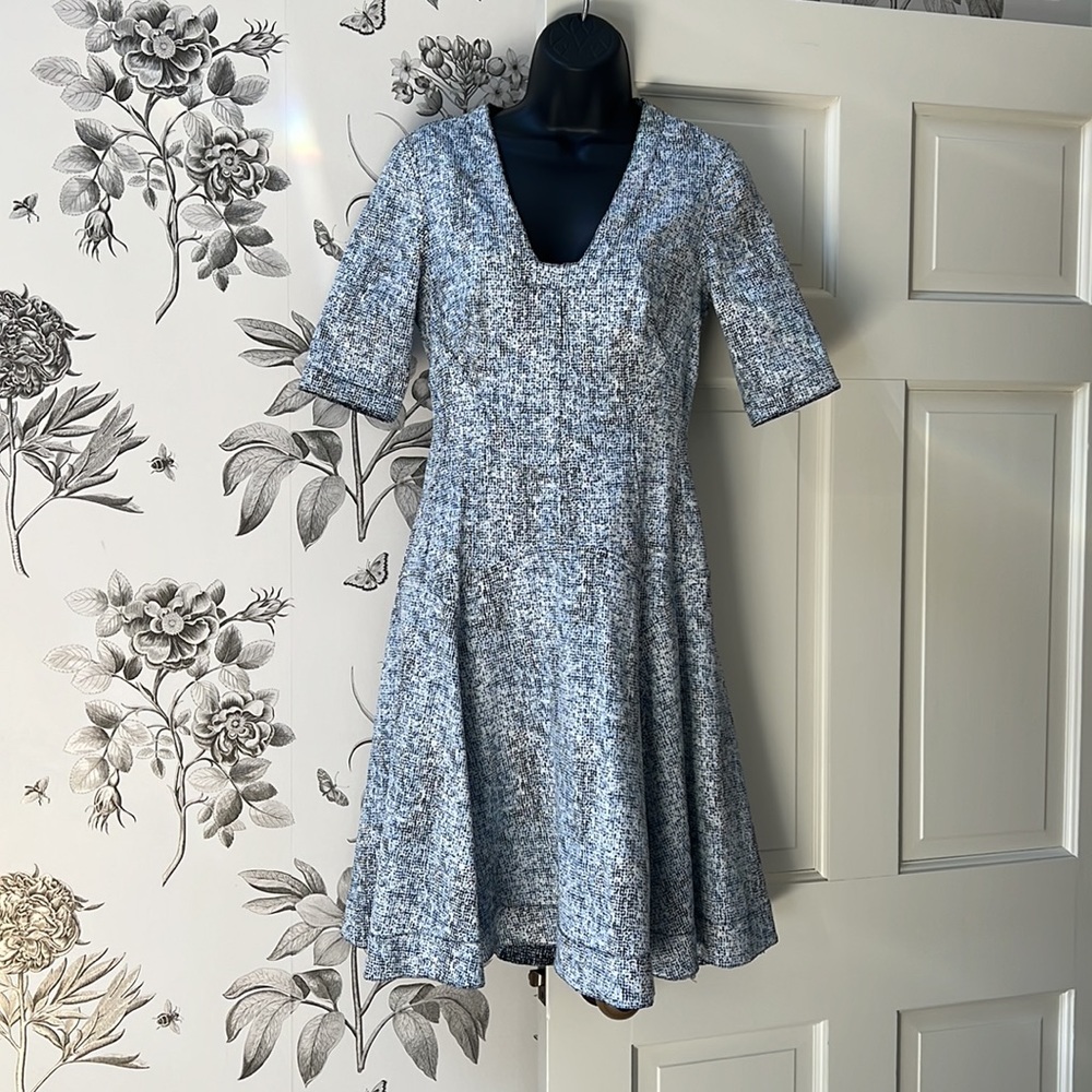 Lila Rose reversible blue and white zip fit and flare dress
